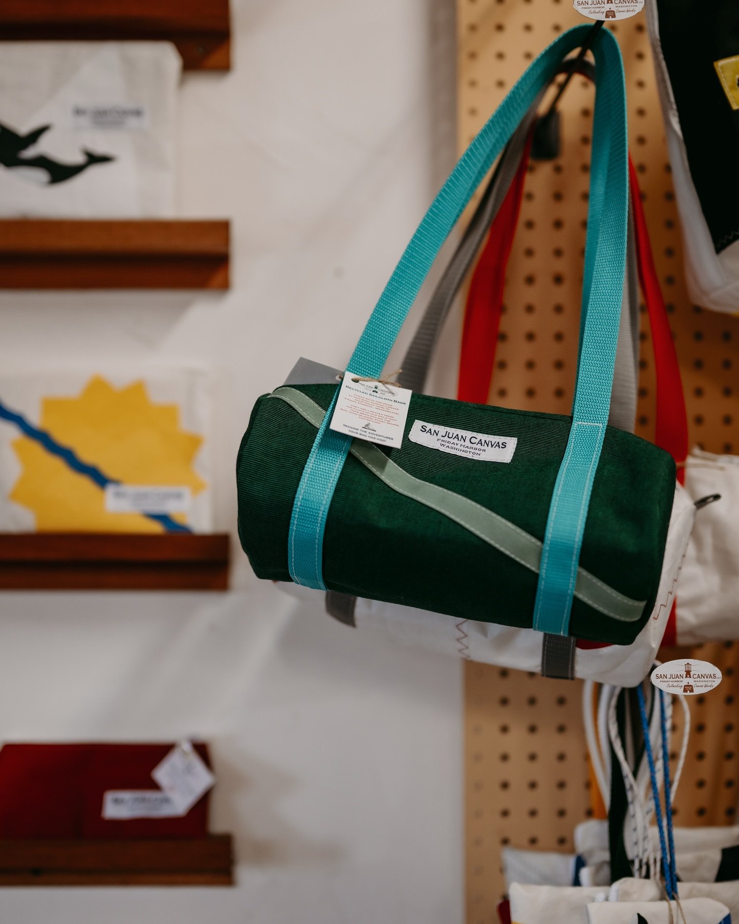 Just a bit obsessed with our new mini duffel bags! They make a perfect purse or small travel bag. We have these for sale in our shop in Friday Harbor. You can also come check them out at the Island Artisans Holiday Market, November 28-29 at the San J