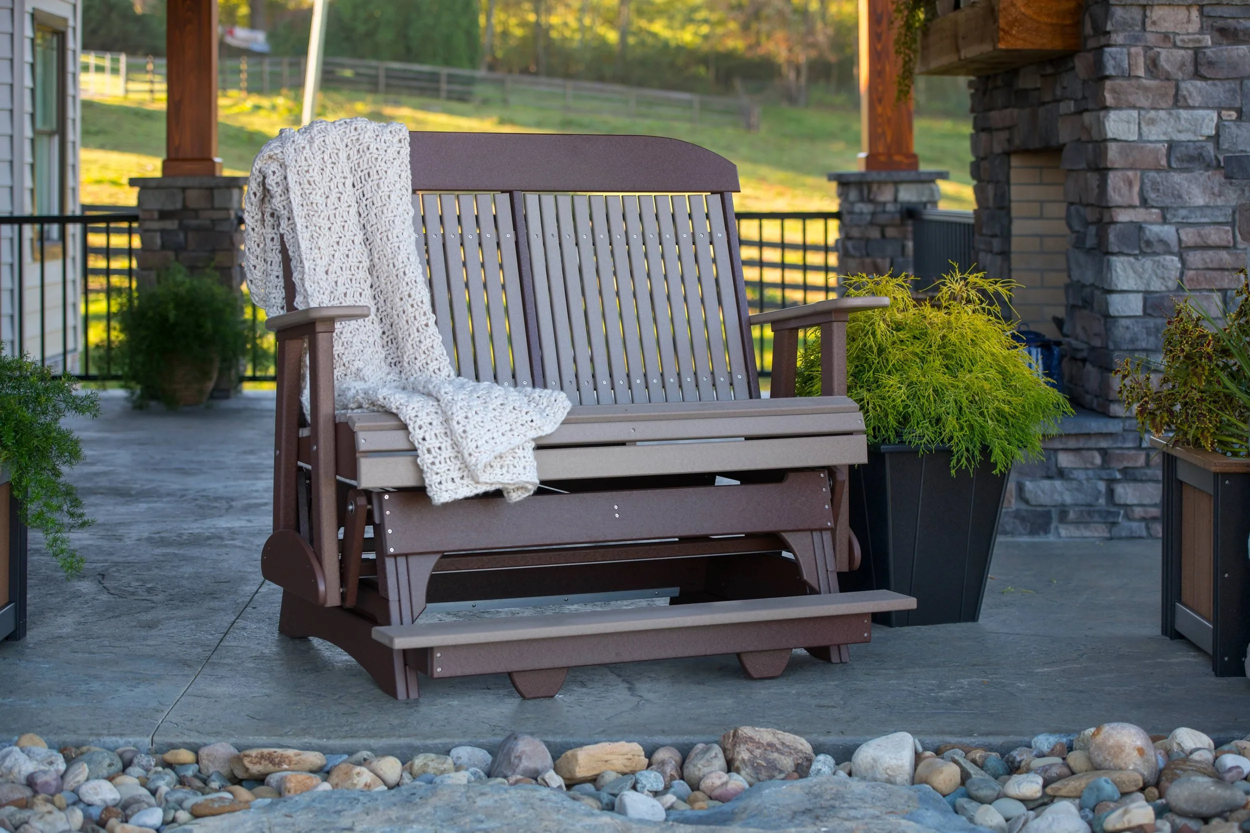 4' Classic Poly Balcony Glider (Weatherwood & Chestnut Brown).jpg