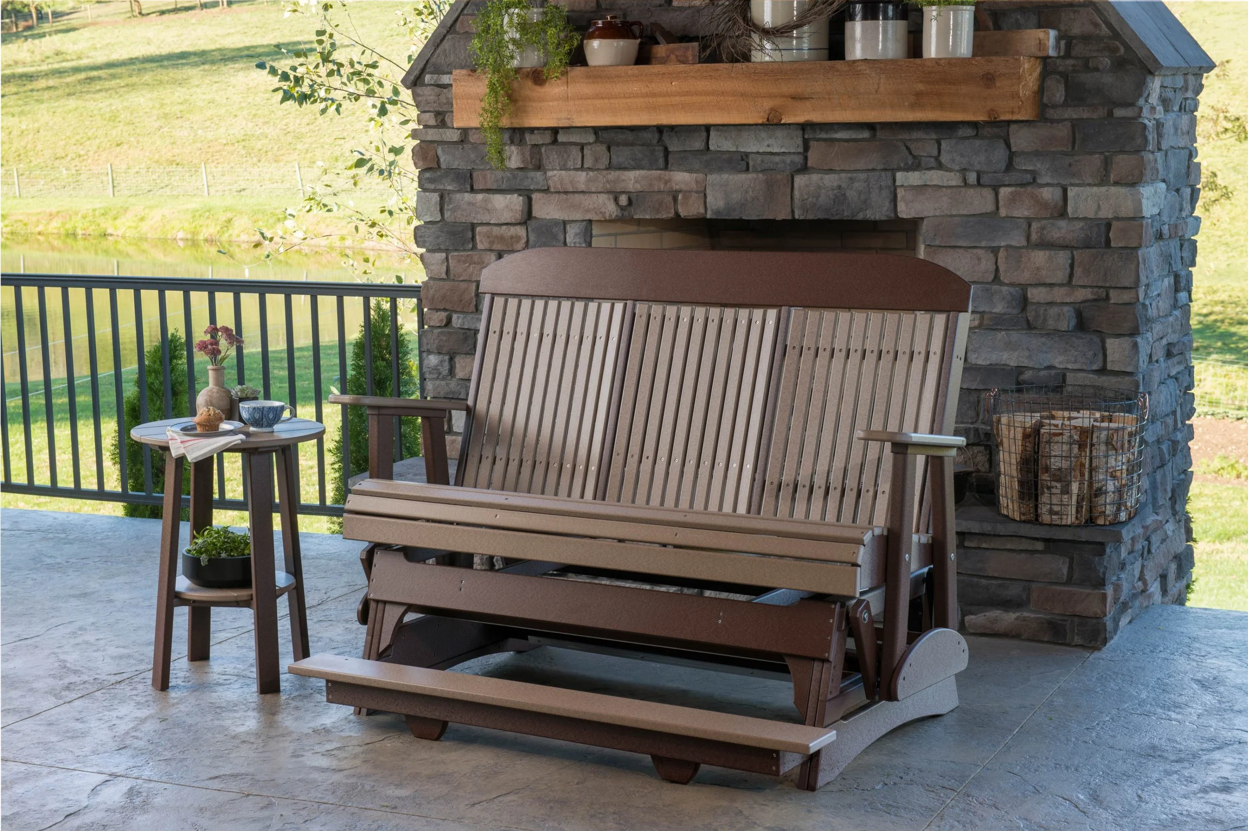 5' Classic Poly Balcony Glider (Weatherwood & Chestnut Brown).jpg