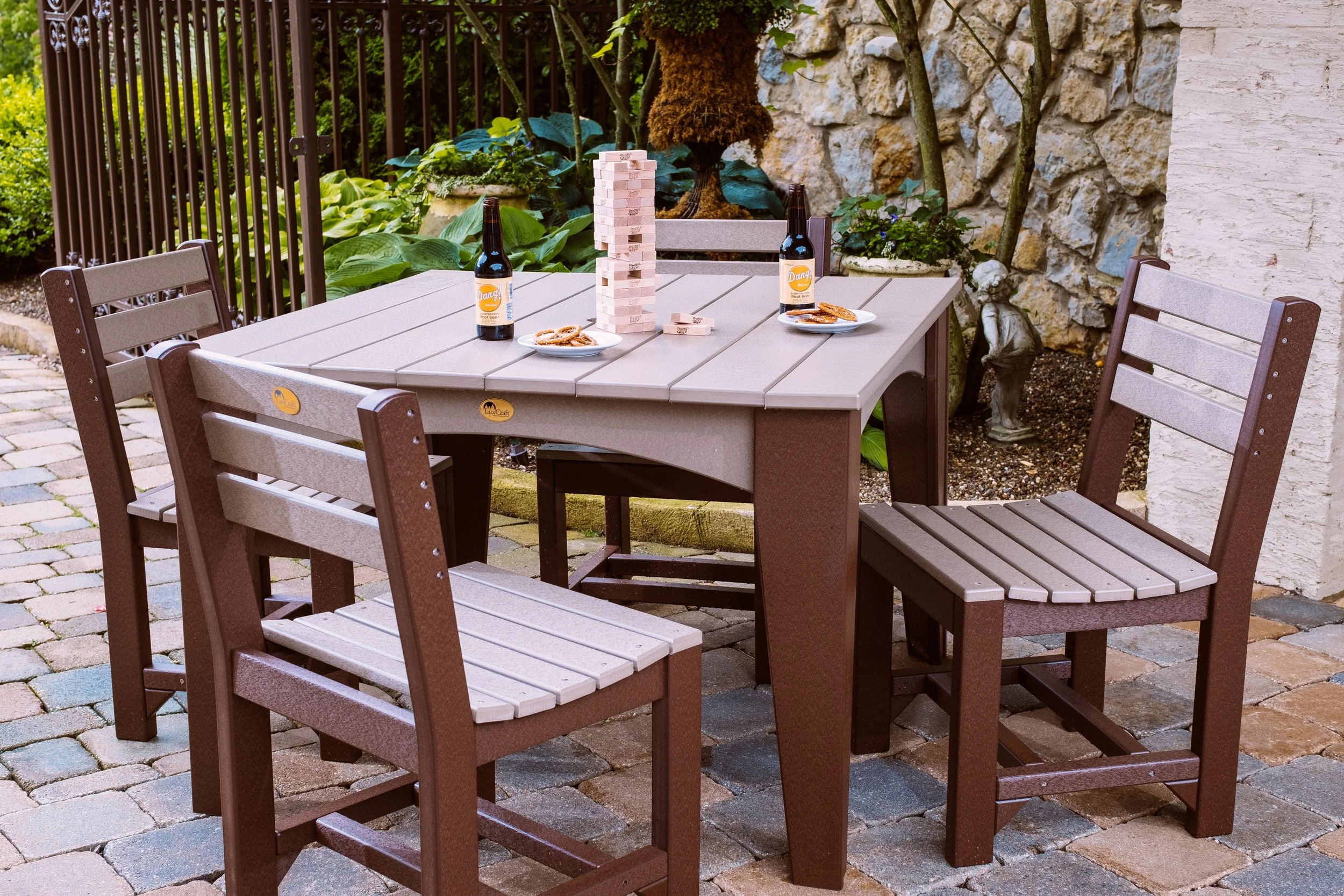 Island Dining Table (44'' Square) Set (Weatherwood & Chestnut Brown).jpg