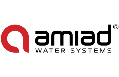 Logo of Amjad Water Systems with a stylized red and black design and company name.