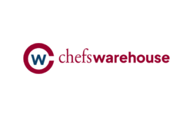Chef's Warehouse logo with a maroon circular emblem and text.