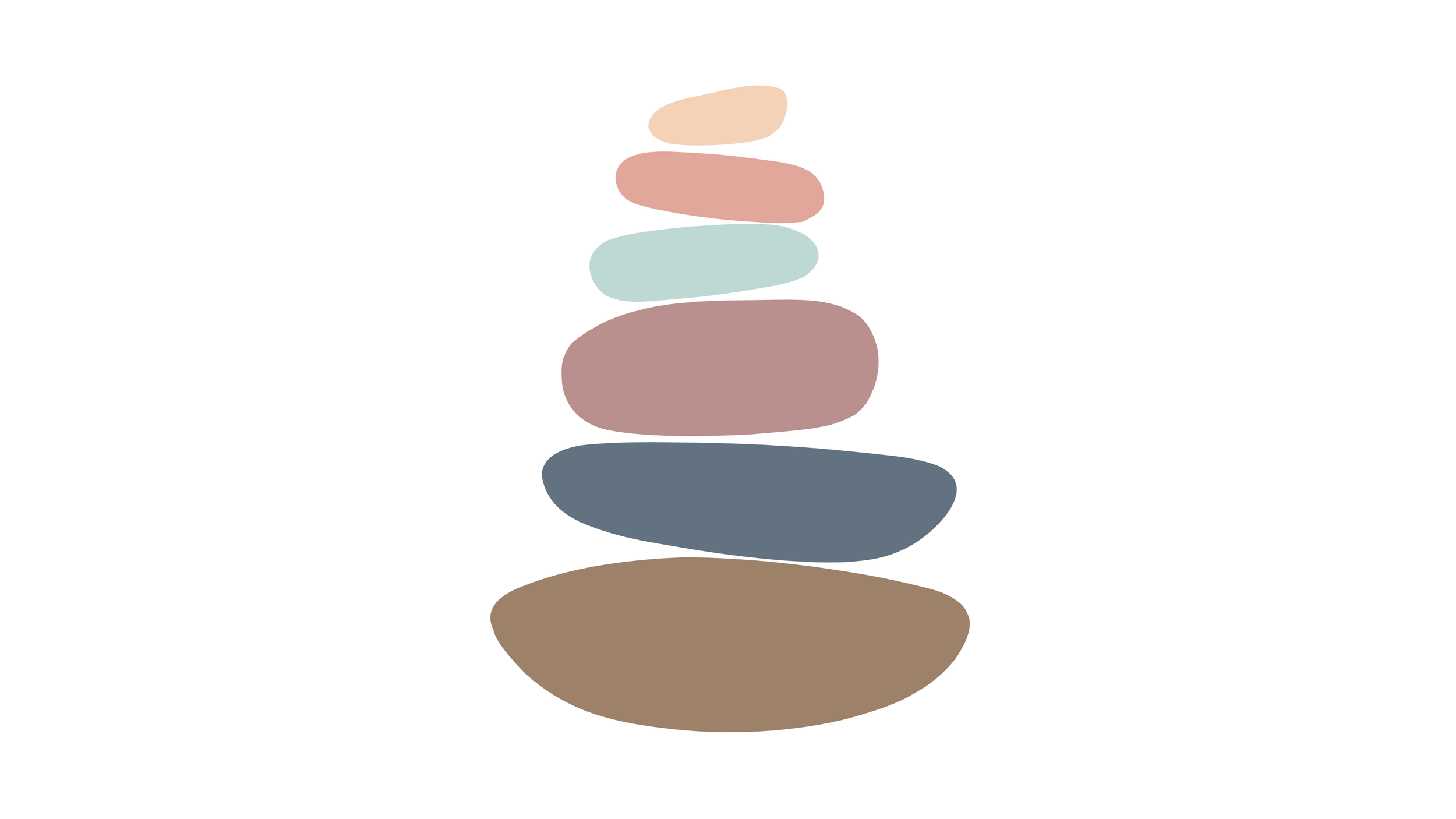 Stacked abstract shapes in pastel colors on a white background.