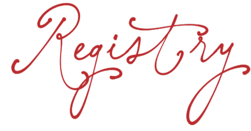 Stylized handwritten text that says "Register" in red ink.