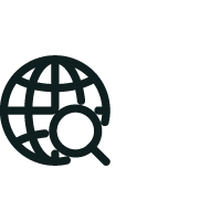 Icon of a globe with a magnifying glass