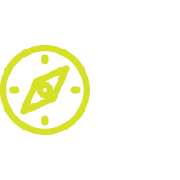 Black and yellow illustration of a compass.