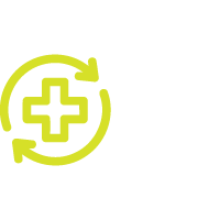 Medical symbol with circular arrows around a plus sign
