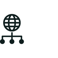 World globe icon connected to three network nodes.