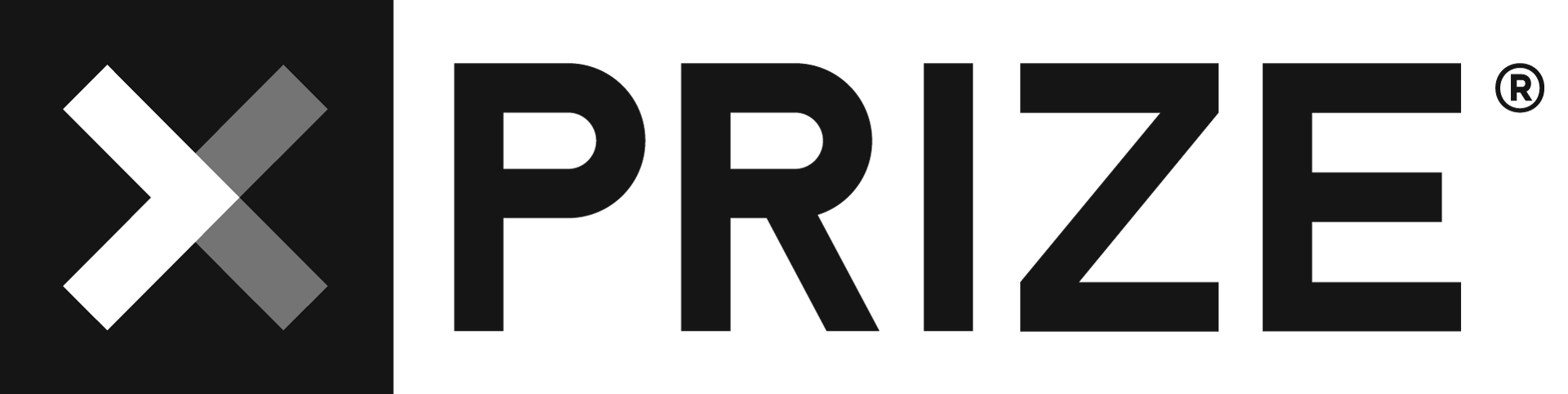 Prize logo with a black background, a white and gray stylized 'X' symbol, and the word 'PRIZE' in bold black letters.