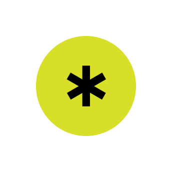 Logo with a lime green circle and a black asterisk in the center.