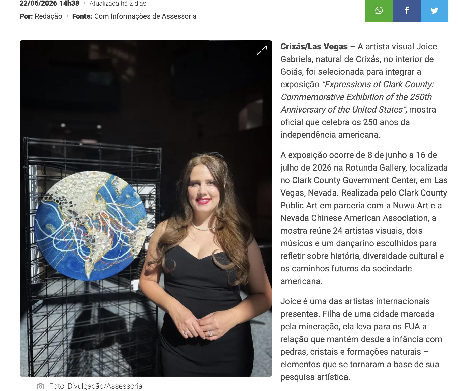 Exposição em Las Vegas é destaque na imprensa de Goiás