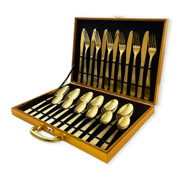 Flatware Set with Premium Wood Storage Case