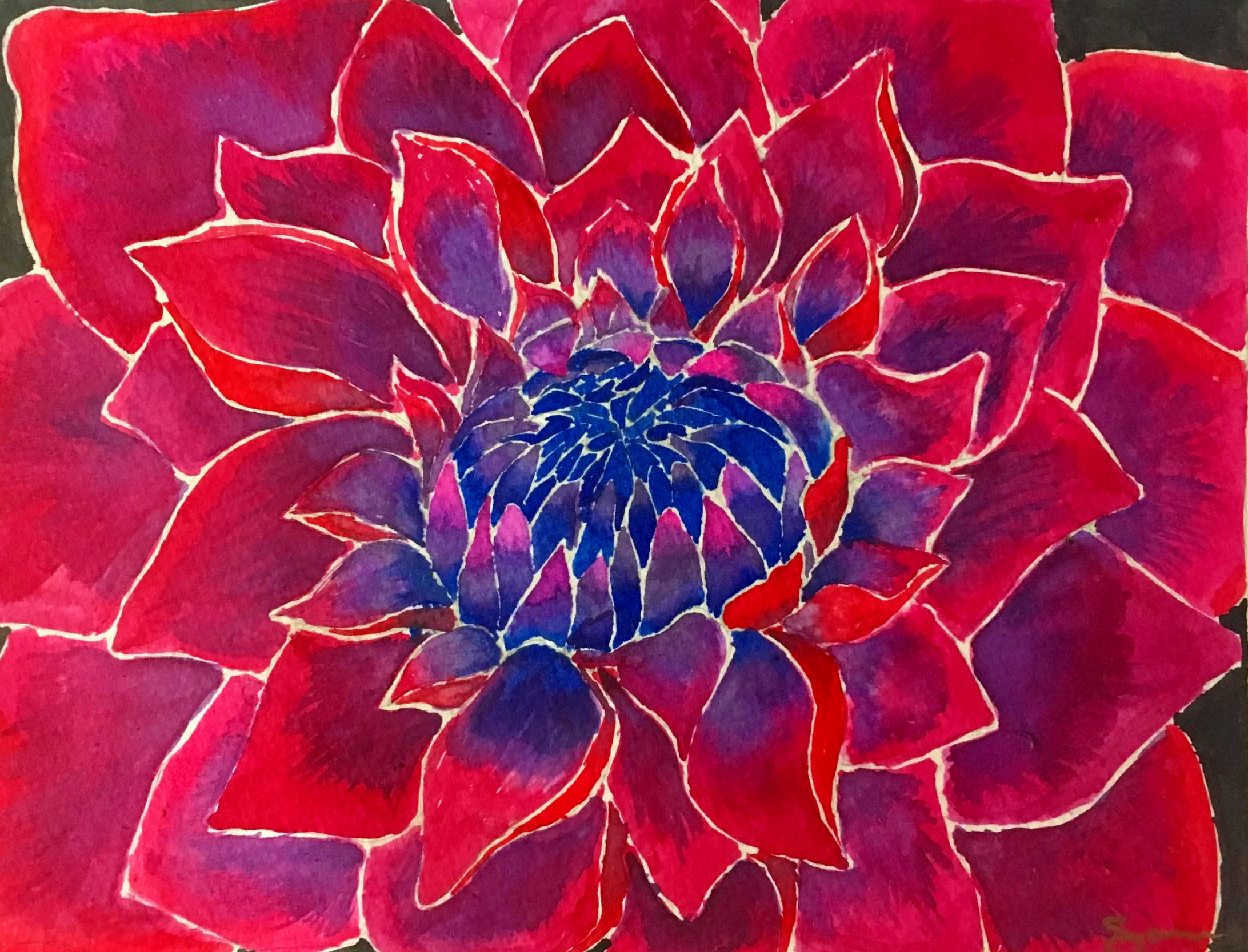 Dahlia Study | 2018 | Watercolor on Paper | 10" x 7"