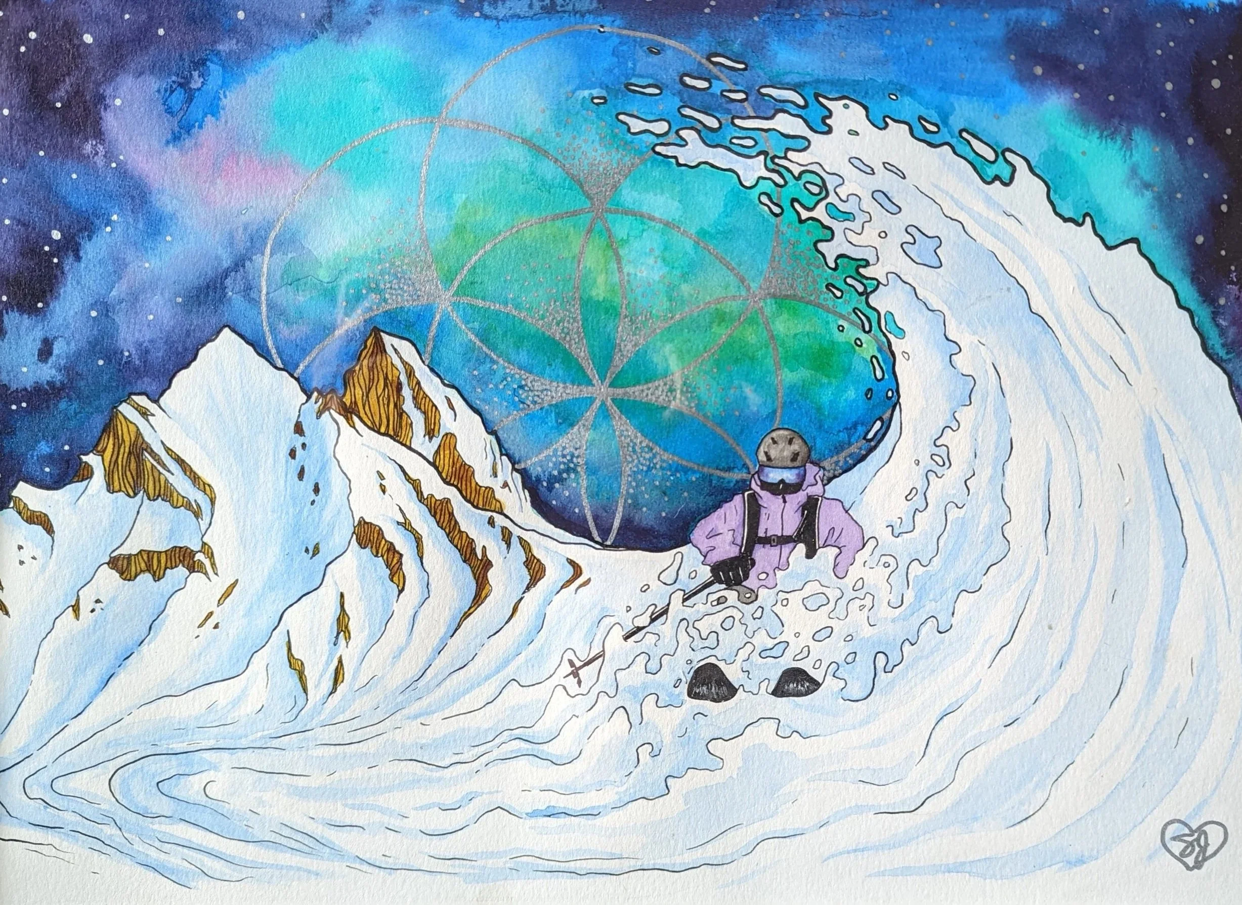 Pow Surfer | 2023 | Watercolor on Paper | 16" x 12" | Prints Available