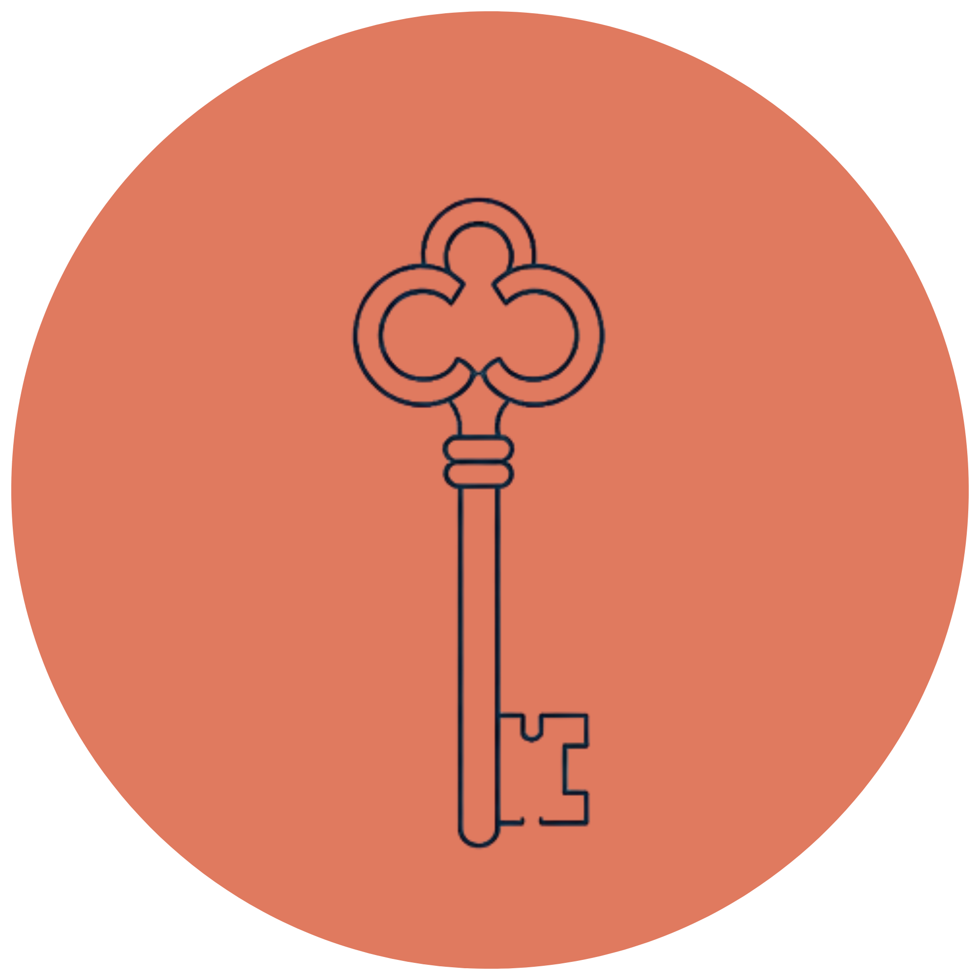 A simple line drawing of a light bulb with linked circles inside it, symbolizing an idea or innovation, on an orange background.