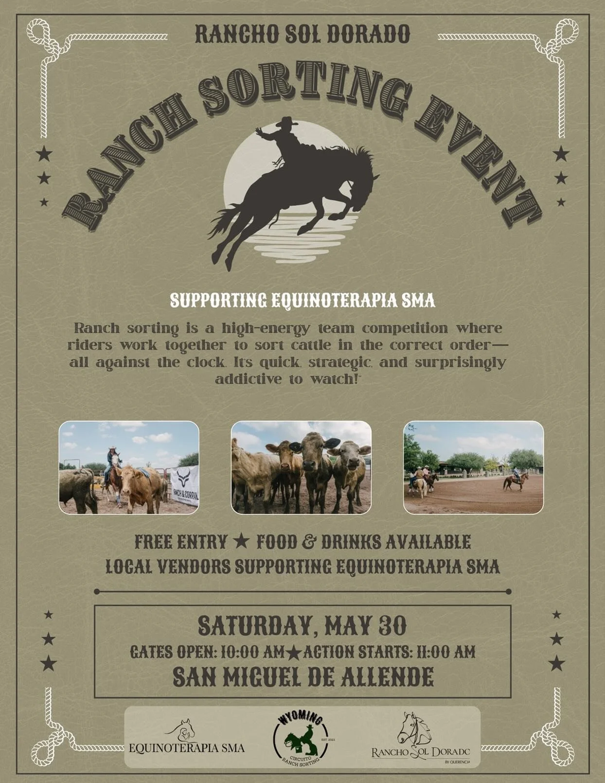 Where horsepower meets the heart.❤️ Join us for a Ranch Sorting Event at Rancho Sol Dorado, a high energy team competition where riders work together to sort cattle in sequence against the clock.

Open to all riders, all levels. Whether you are compe