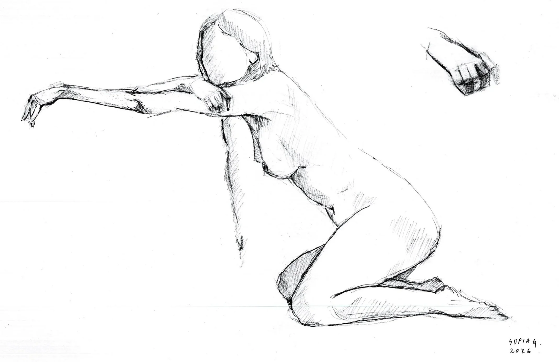 Gesto interrumpido
2026. Grafito sobre papel.
42cm x 25cm
$3000 mx