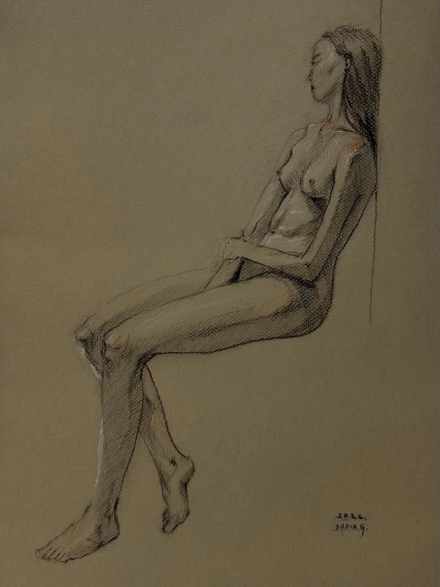 Taya. 3 tizas sobre papel.
Pose de 3 horas.
En @galeria_colmena_arte 
#sketch #figurativedrawing #charcoalart