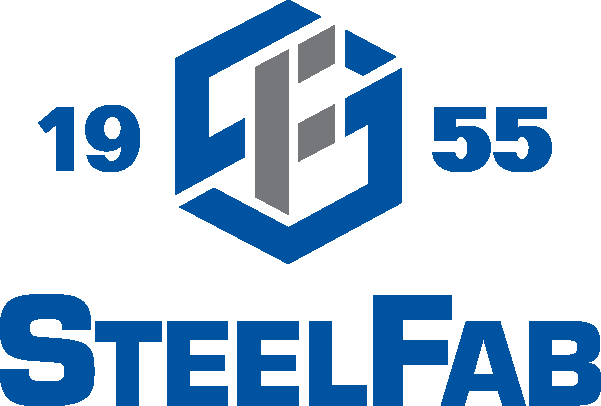 SteelFab 1955 logo featuring a blue 3D cube and the words 'SteelFab' underneath.