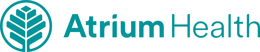 Atrium Health logo with teal leaf icon and teal text