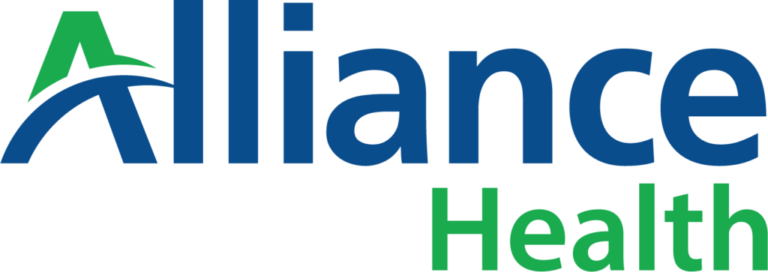 Alliance Health logo featuring a stylized green and blue mountain symbol.
