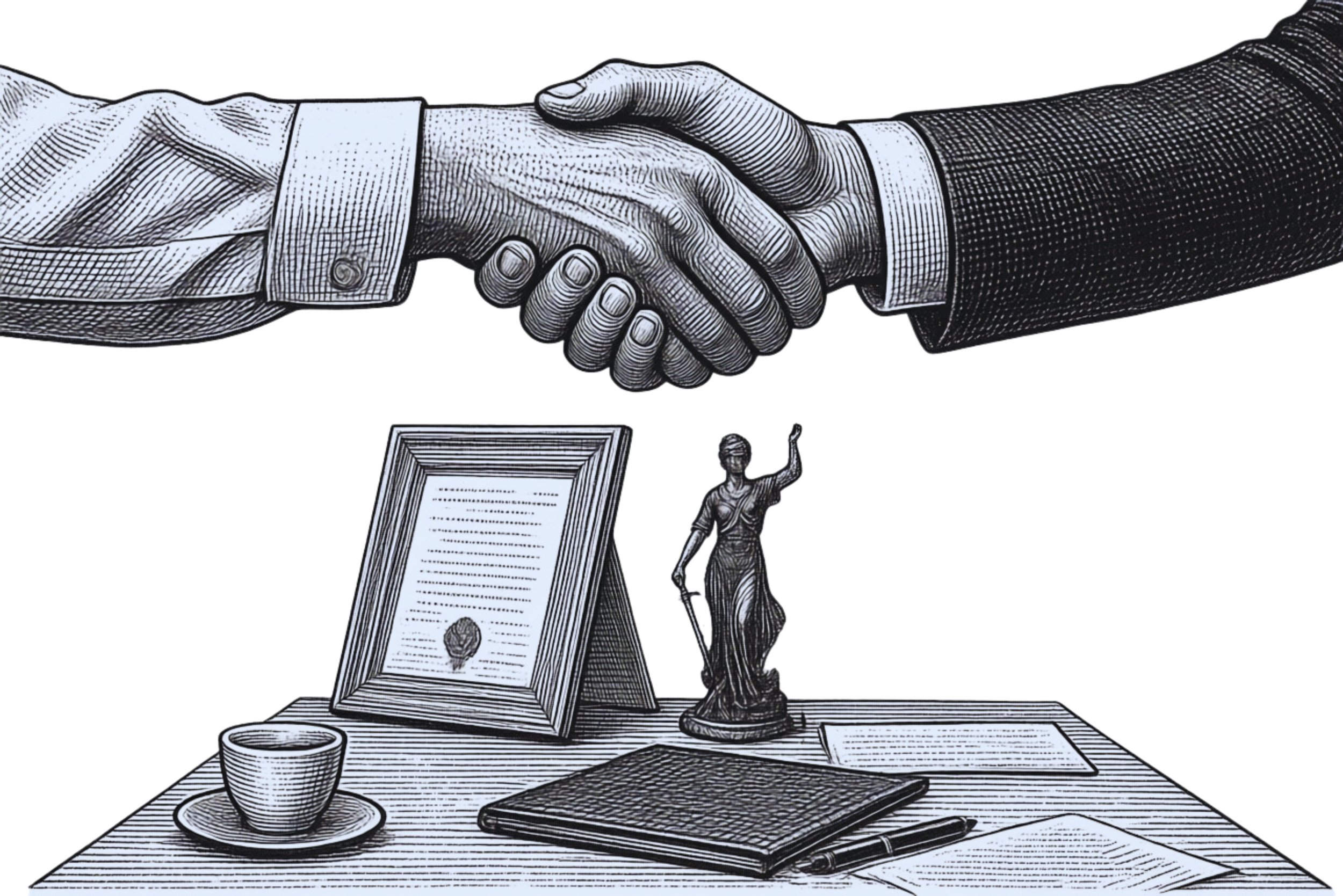 Mediation agreement and acceptance. Handshake. Cooperation.