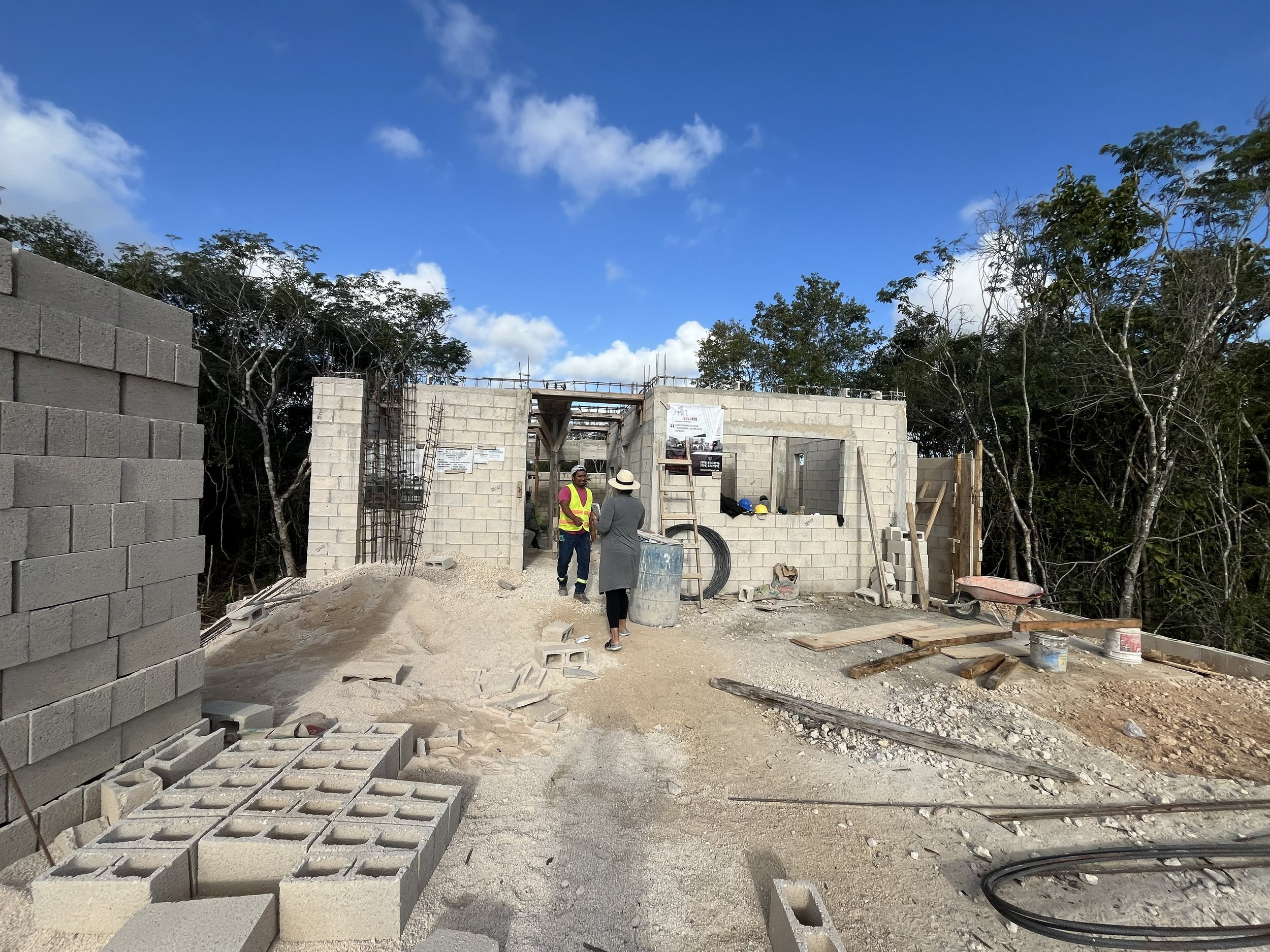 Partially built first-floor concrete block walls