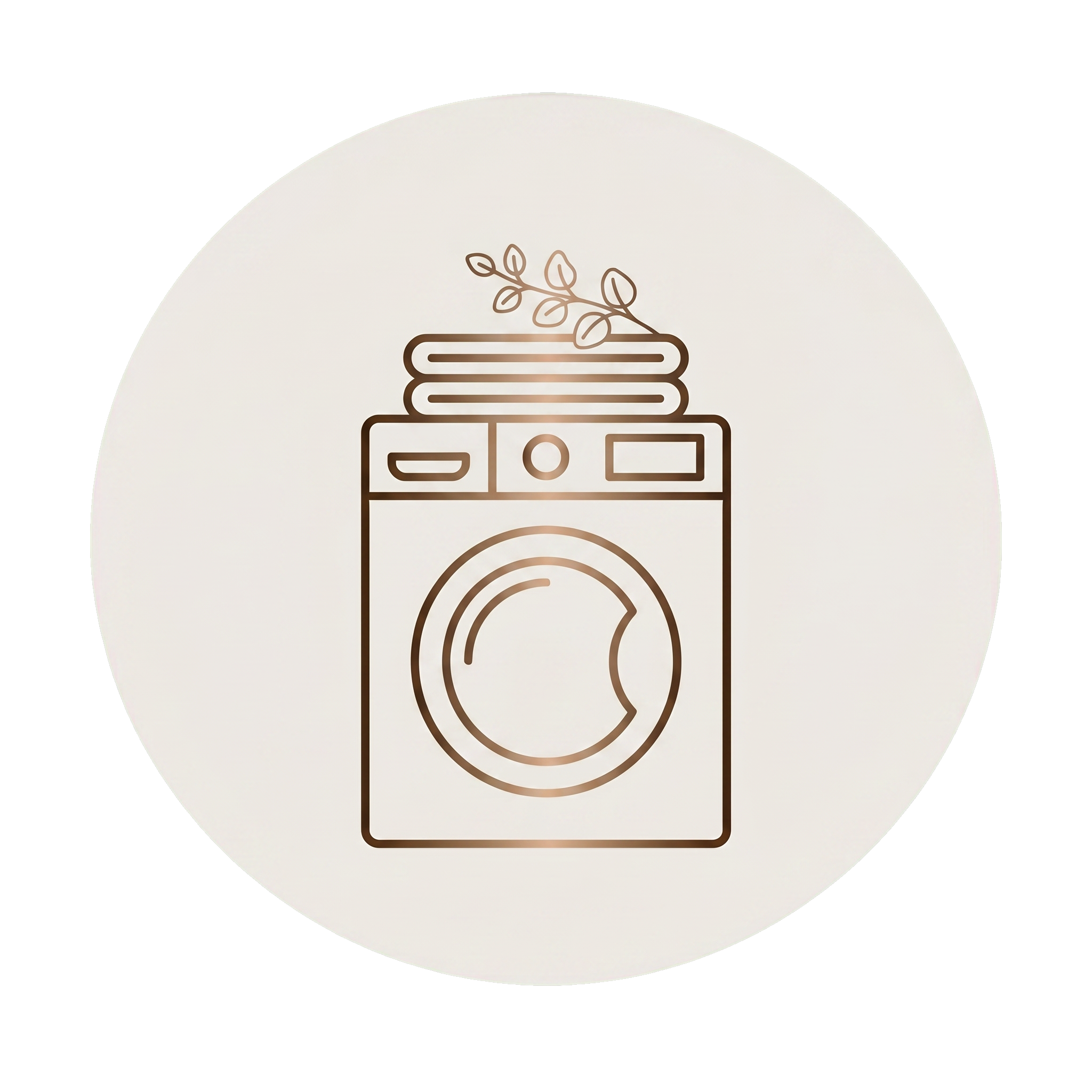 An icon of a cooking stove with a pot, steam rising from the pot, and a sprig of herbs on top, all depicted in brown lines on a white background enclosed within a green circular border.