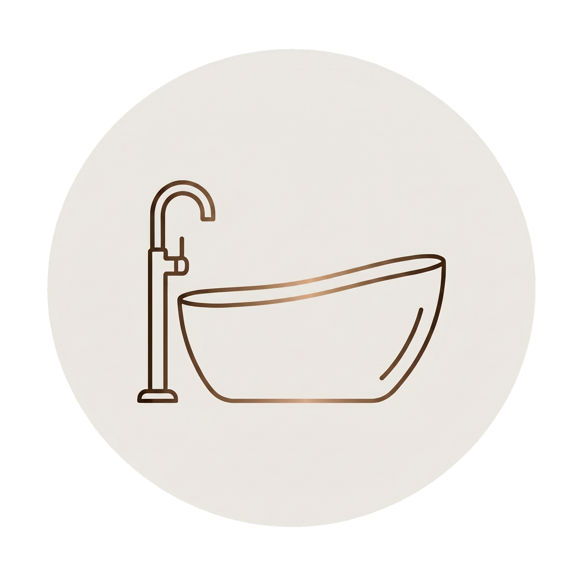 Minimalist illustration of a faucet and a glass on a circular white background.