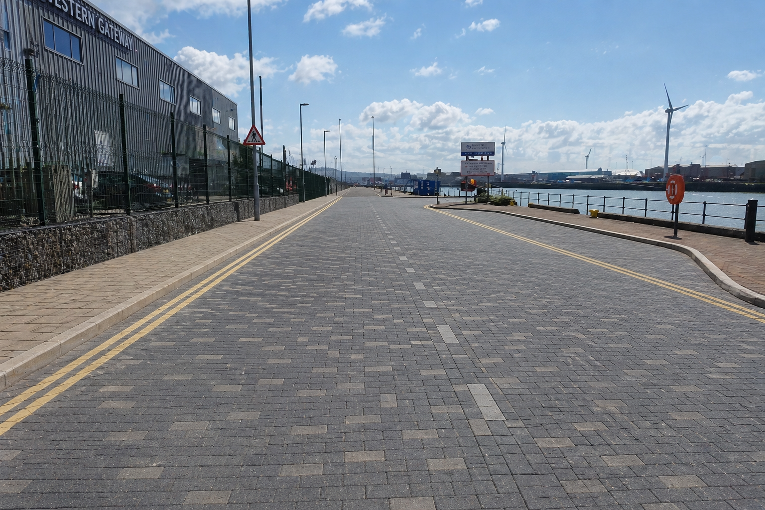 Block paved road on residential estate.