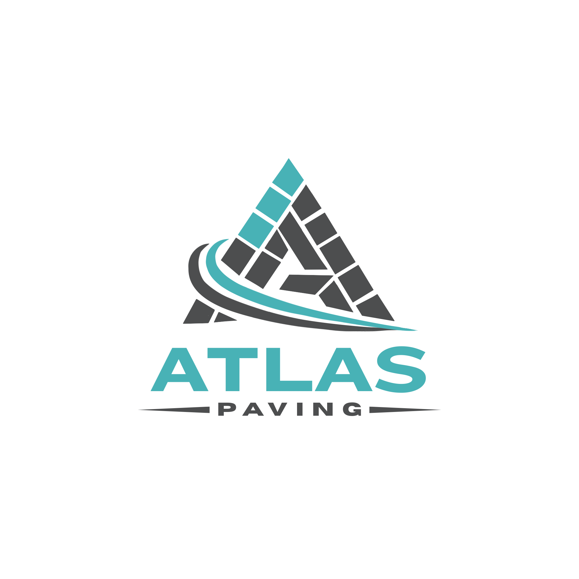 Logo for Atlas Paving featuring a stylized triangular paving stone pattern with teal and black colors.