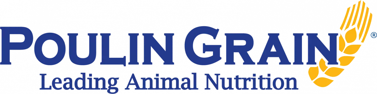 Logo of Poulain Grain with text "Leading Animal Nutrition" and a stylized wheat graphic.