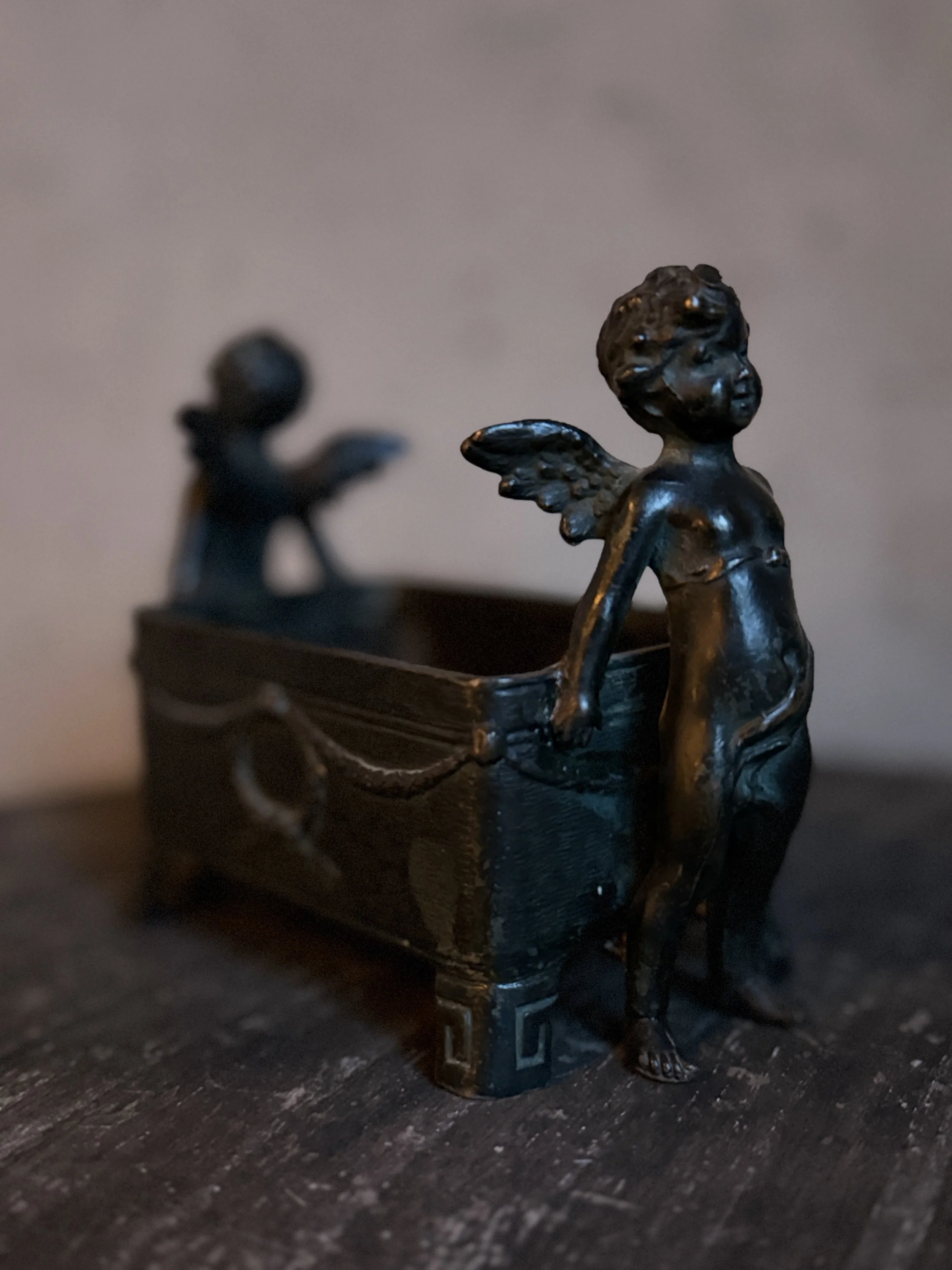 Antique Cast Bronze Cherub Planter