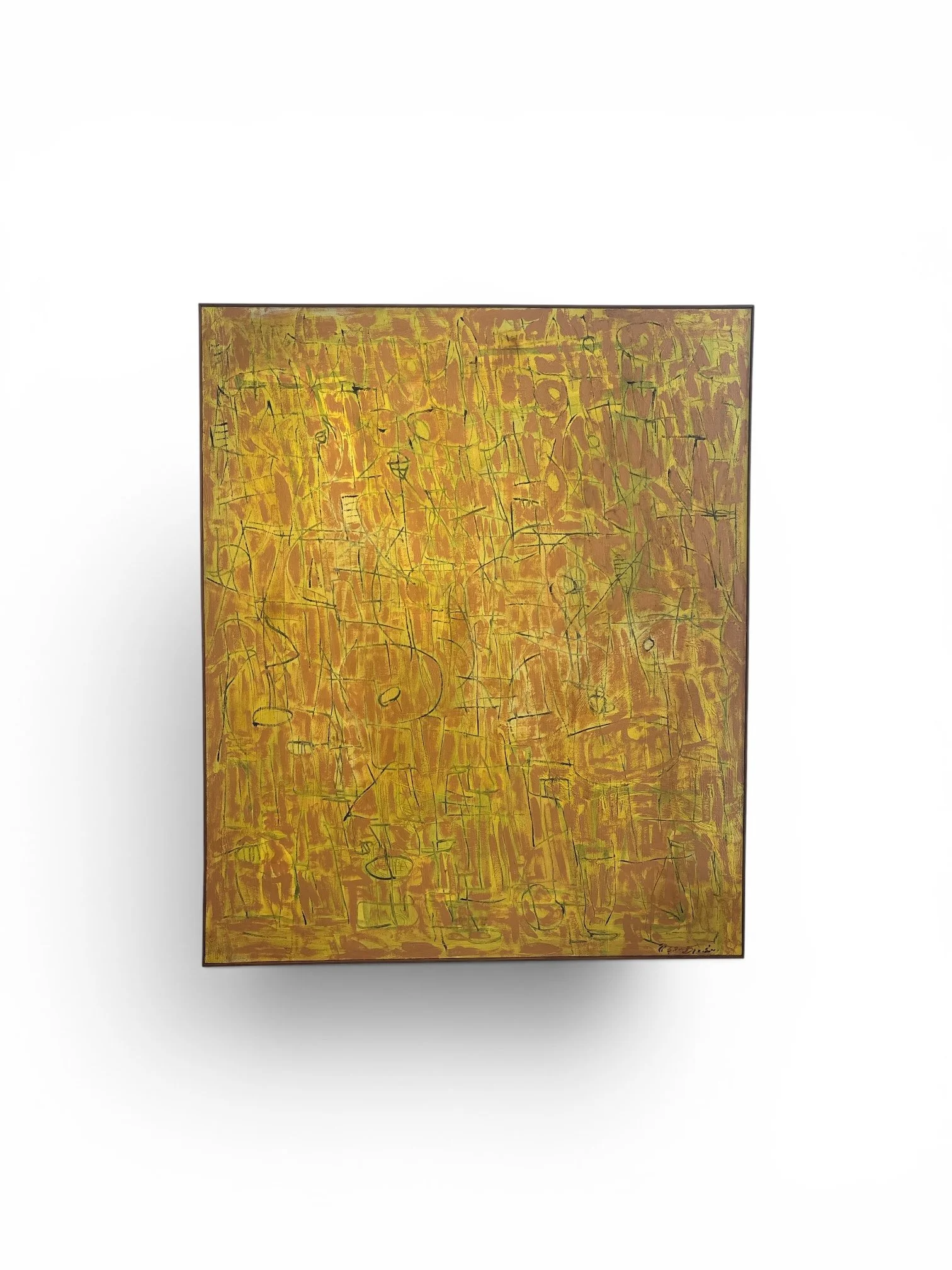 Vintage Yellow and Terracotta Modernist Painting
