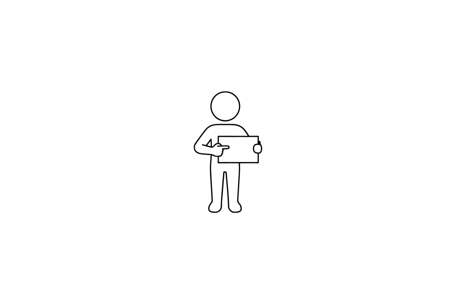 Minimalist illustration of a person holding a sign and pointing at it.