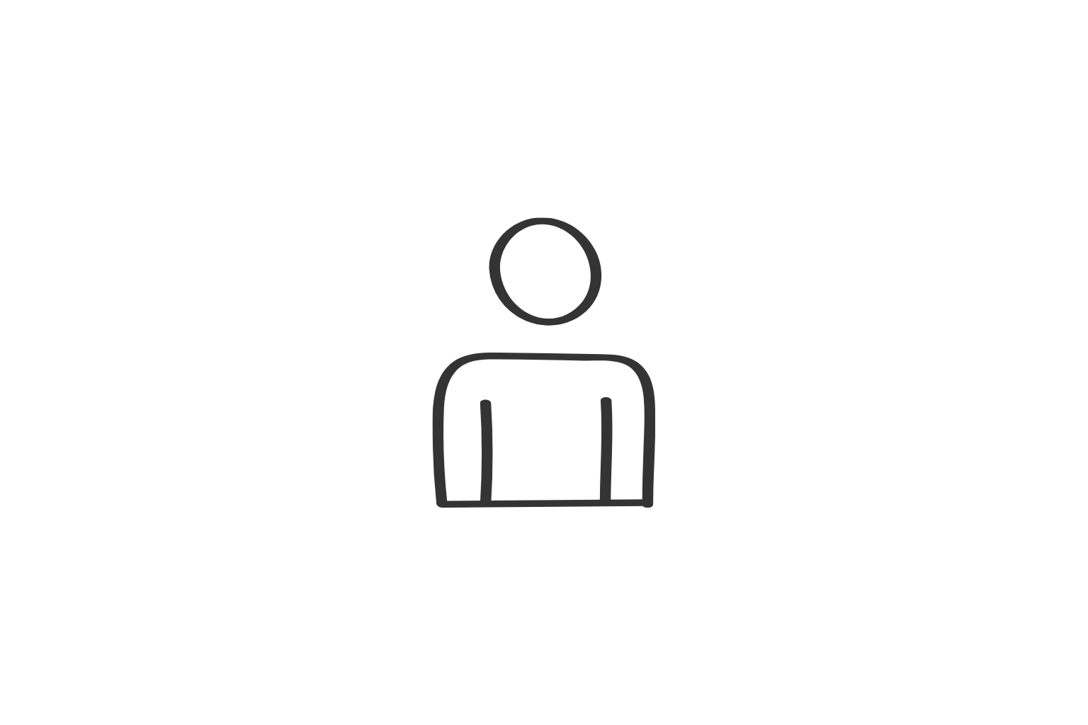 Simple black line drawing of a person with a round head and rectangular body, without facial features or clothing details.
