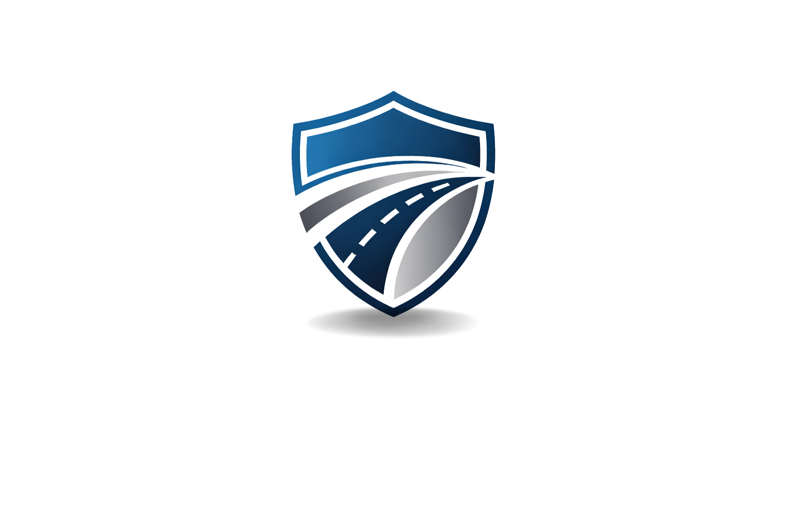 A logo featuring a shield with a highway road extending into the distance, representing transportation or road safety.