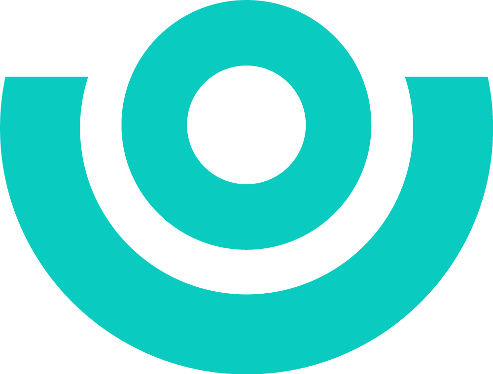 A teal icon, featuring a circle with an arch underneath