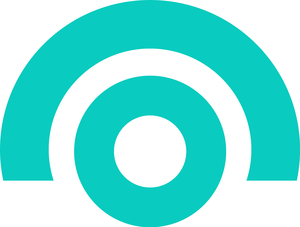 A teal icon, featuring a circle with an arch over top
