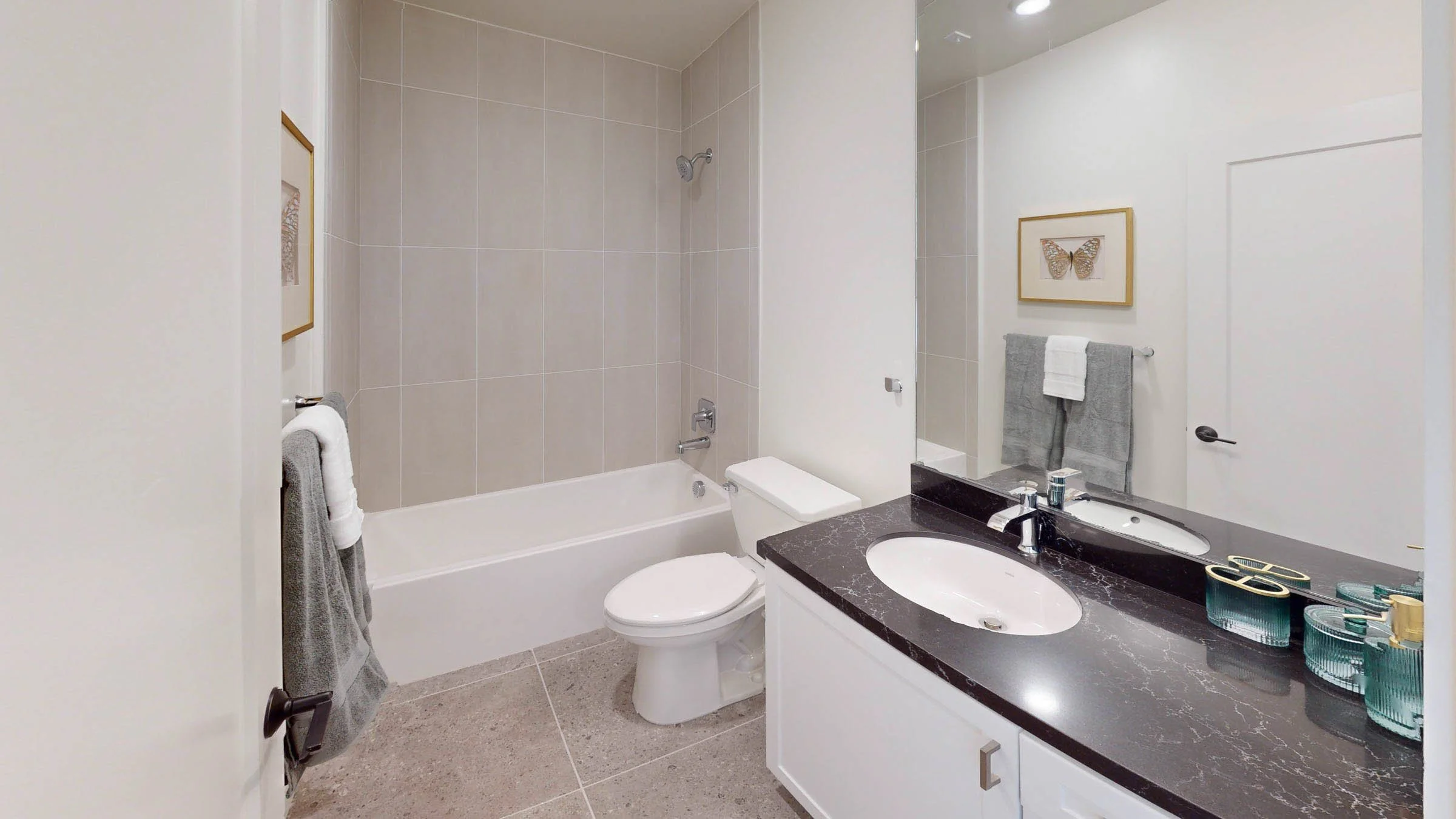Bathroom with dual vanity and contemporary finishes at Walnut Crossing Pasadena