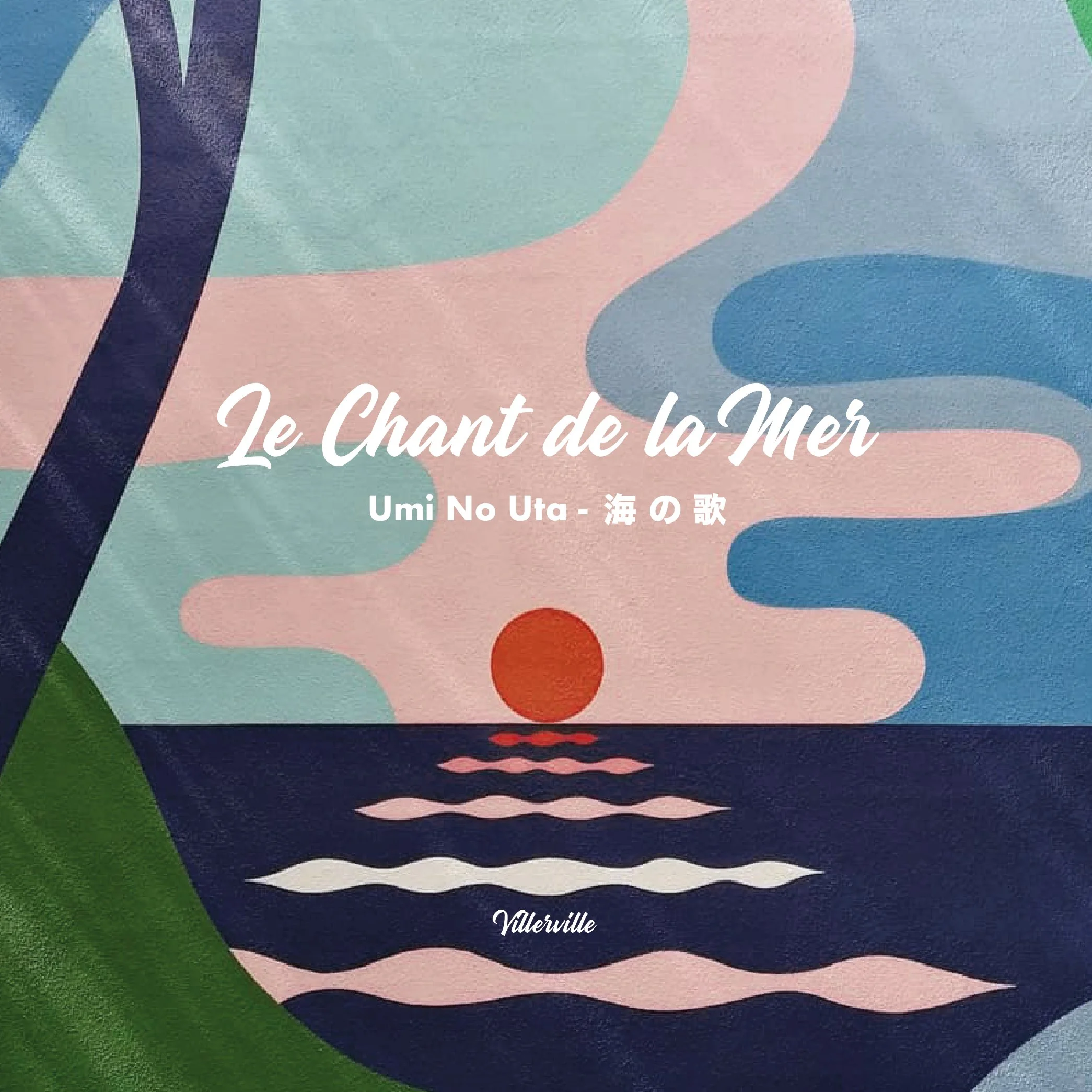 Colorful abstract illustration of a whale with the text 'Le Chant de la Mer' and 'Umi No Uta' written on it.