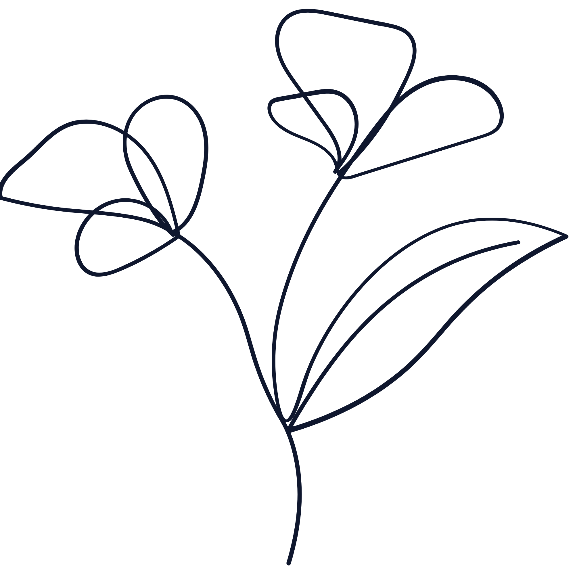 Outline drawing of a flower with several petals and leaves on a black background. Symbolizing the care given at each experience and to  every client HER Cleaning Company works with.