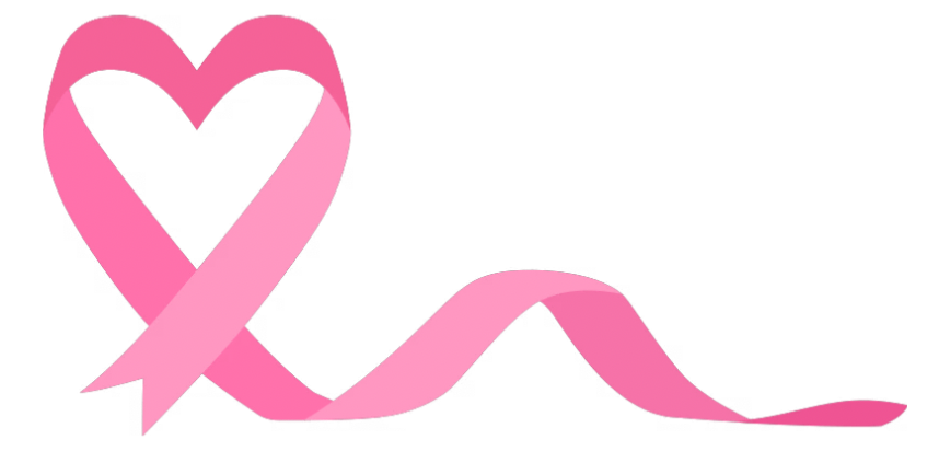 A pink ribbon shaped like a heart, symbolizing breast cancer awareness.