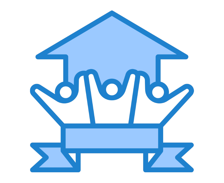Icon of a box with three figures inside and an upward arrow above, representing growth or teamwork.