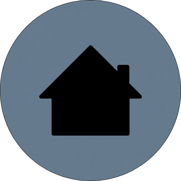 Black house icon on a gray circular background