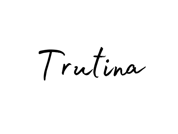 Black background with the word 'Trutina'  written in white cursive font.