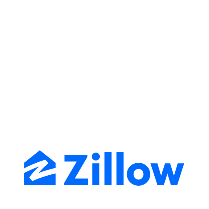 Zillow logo with a stylized house icon in black and the word 'Zillow' in blue