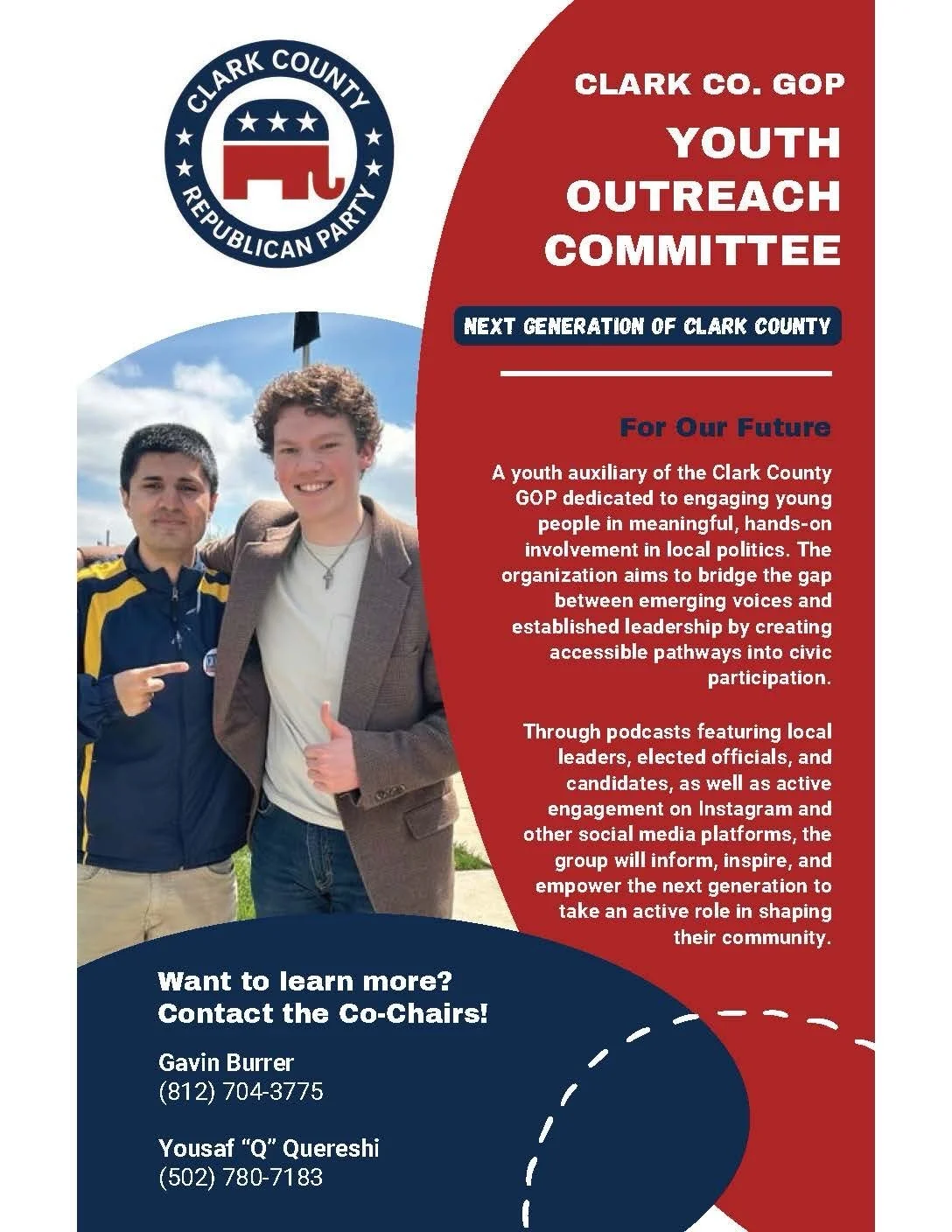 @nextgenclark_ is proudly launching as the Youth Auxiliary Organization of the Clark County Indiana Republican Party. 
Through regular meetings, active election field work, and media production, Next Gen Clark will build a generation of leaders and c