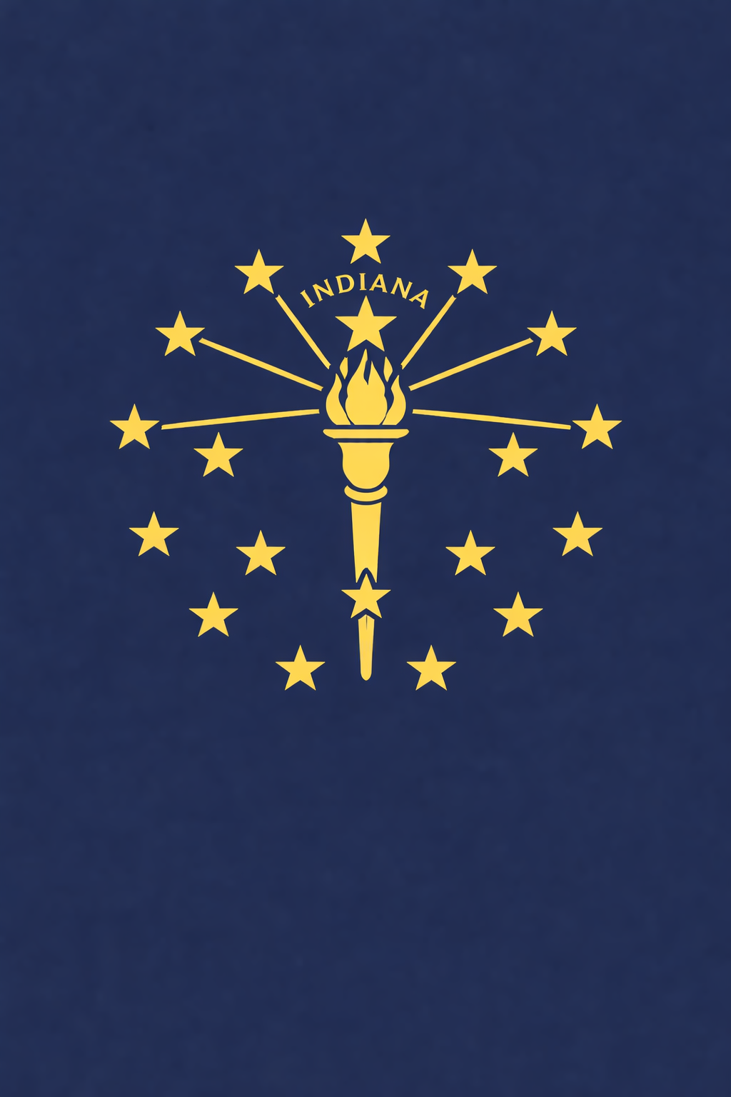 Indiana state flag with a gold torch surrounded by stars and the word "Indiana."