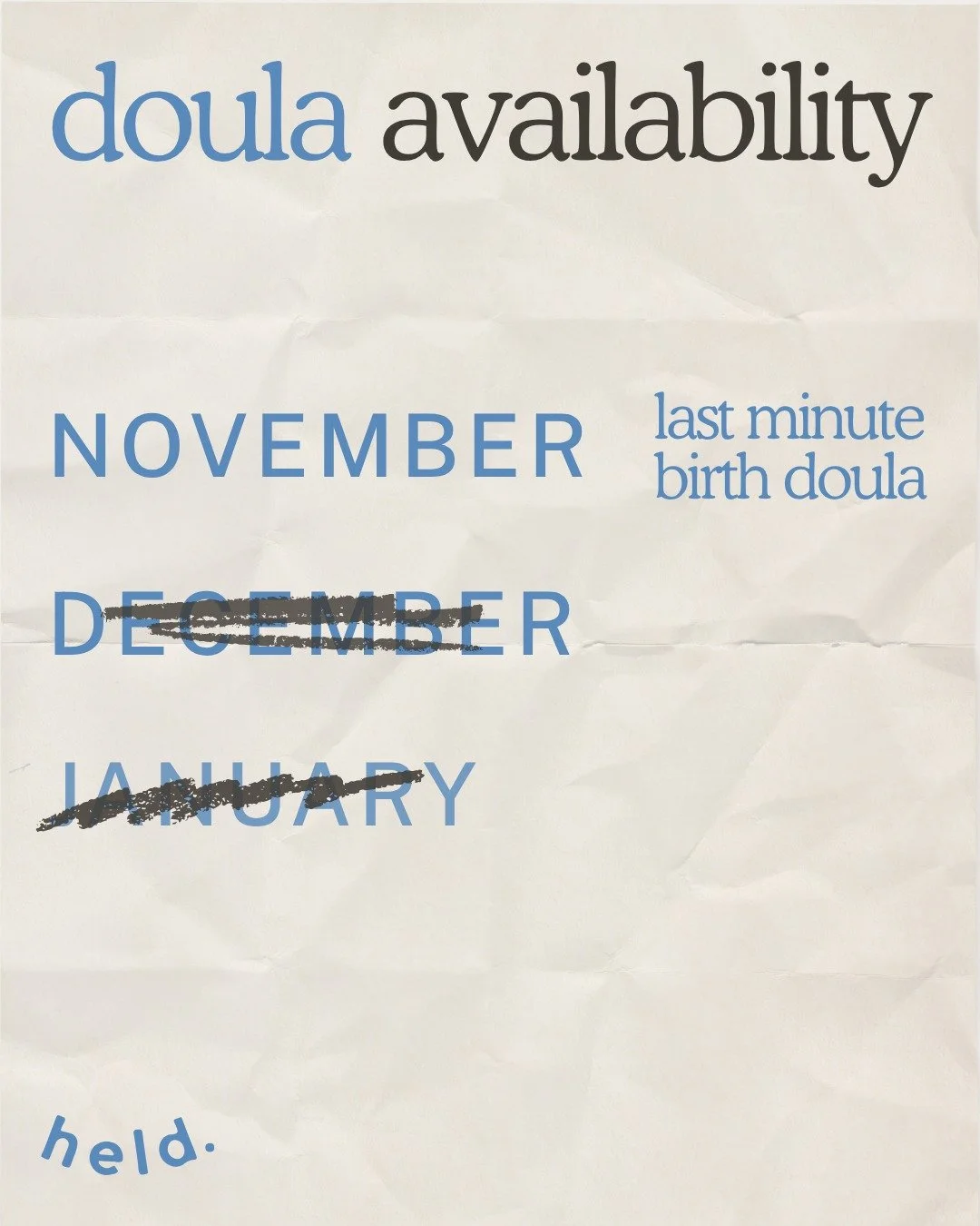 A little note on my availability.

I'm currently taking a limited number of bookings for birth doula support through to July 2027.

Something that feels important to me with Held is intentionally keeping my caseload small, so I can give each family t